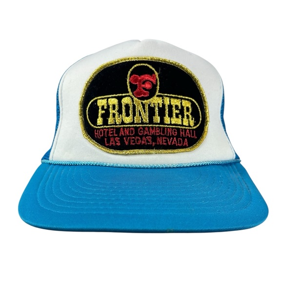 Frontier Hotel and Casino Other - Vintage Frontier Hotel Las Vegas Trucker Hat Blue White Casino Patch